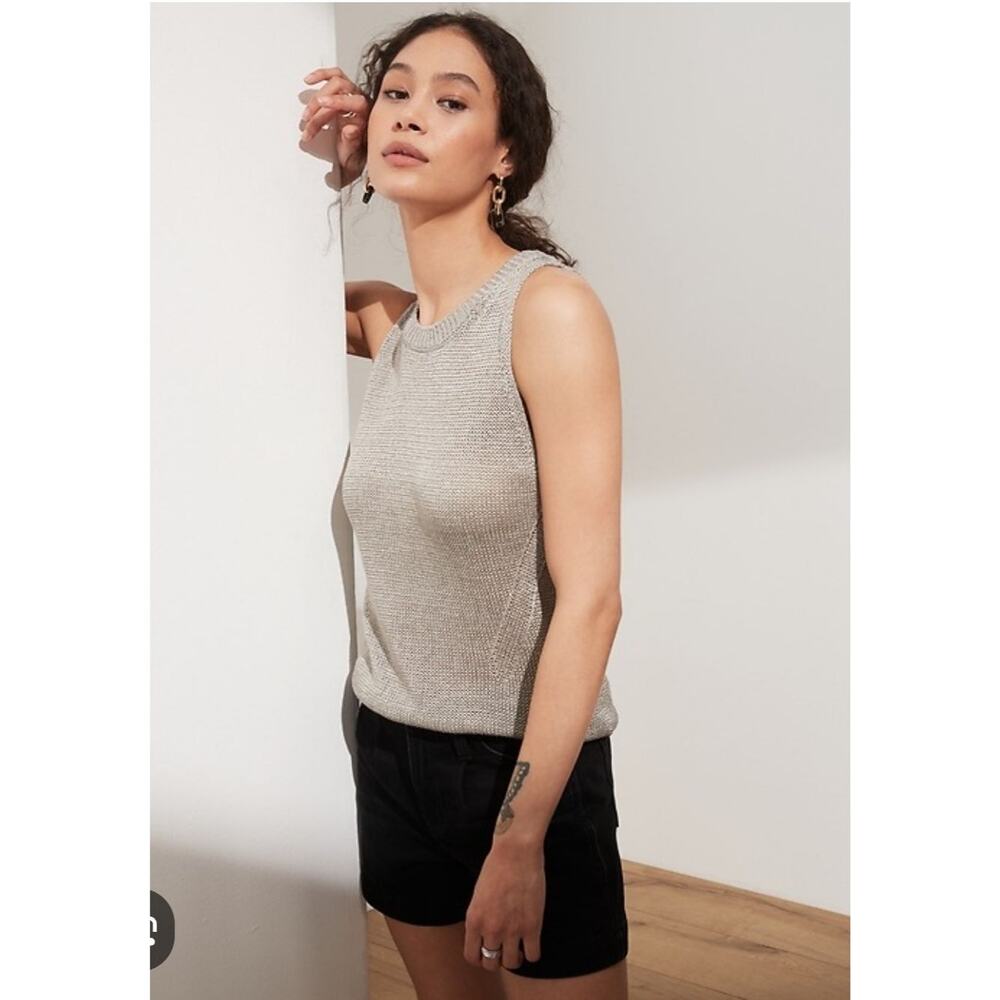 Banana Republic Plus size XL Shimmer Linen-Blend Sweater Tank Stone Gray NWOT